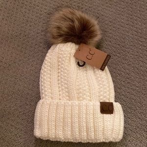 C.C. Cable knit ivory white beanie NWT